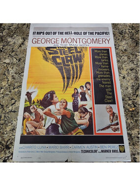 1961 The Steel Claw One Sheet Movie Poster George Montgomery Warner Bros 27x41